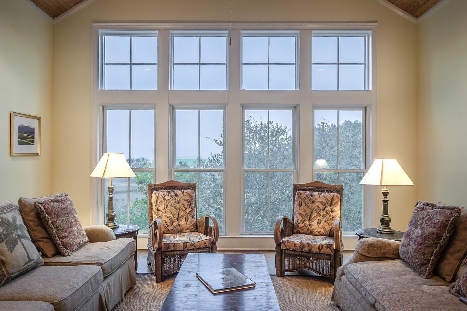 living room with new windows