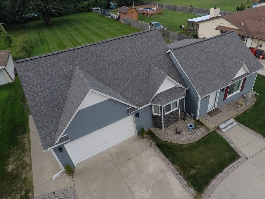 Harrison Township Windows, Siding, and Gutters Drone Front Left After Install