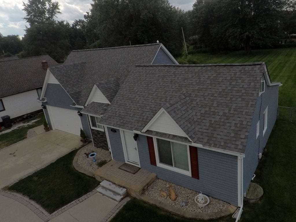 Harrison Township Windows, Siding, and Gutters Drone Front Right After Install