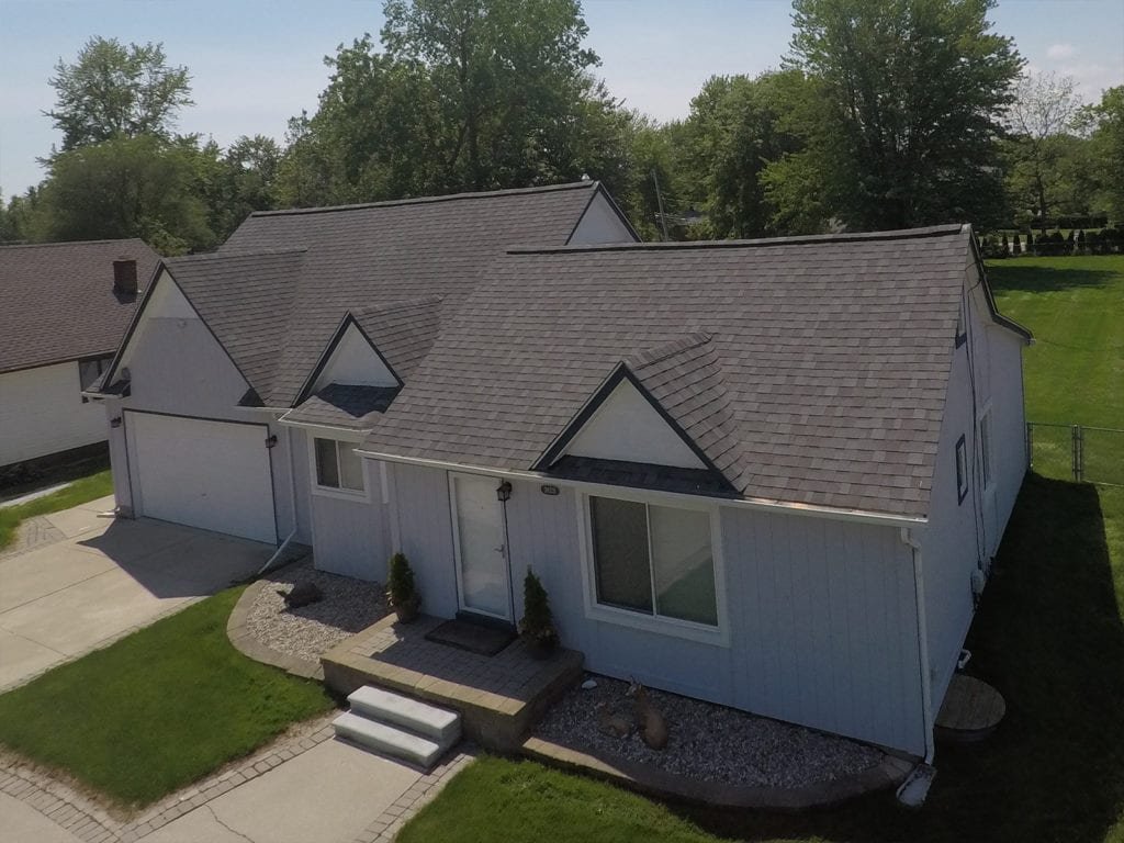 Harrison Township Windows, Siding, and Gutters Drone Front Right Before Install